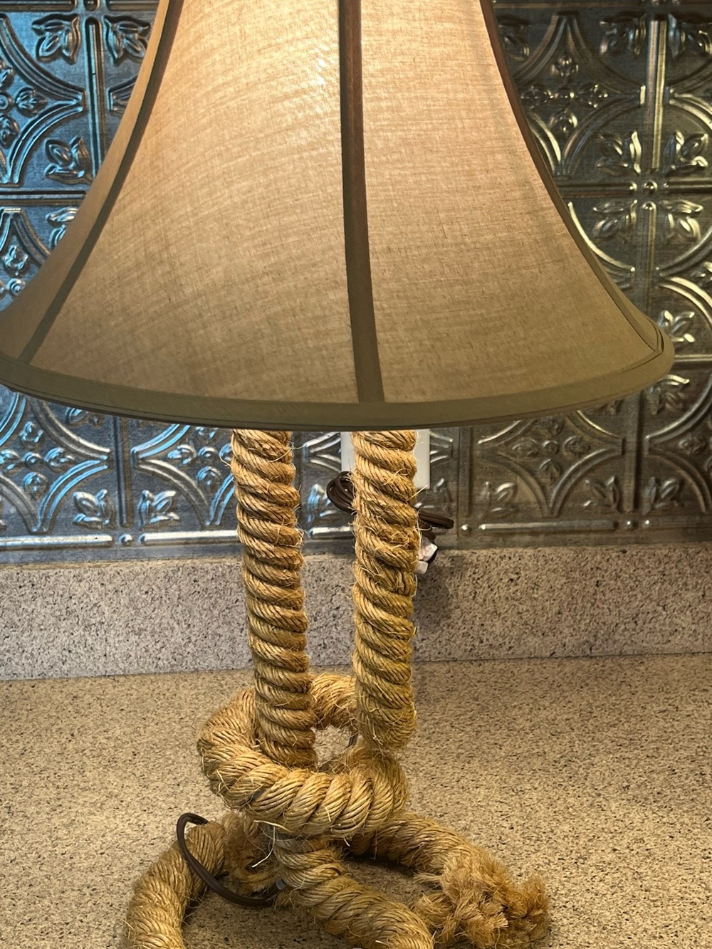 Natural Rope Table Lamp with Beige Shade